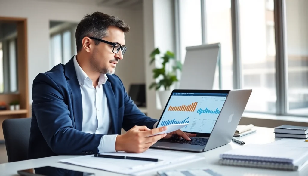 카드현금화를 효과적으로 분석하는 상담사와 현대적인 사무실 환경