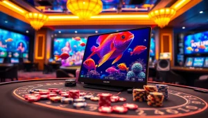 Bắn cá đổi thưởng game interface showcasing vibrant underwater visuals with colorful fish.