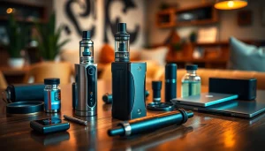 Stylish vape kit setup showcasing sleek devices and vibrant e-liquids in a modern lifestyle context.