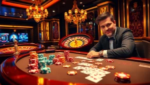 Experience the thrill of bdjl win with vibrant poker chips and an elegant casino backdrop.