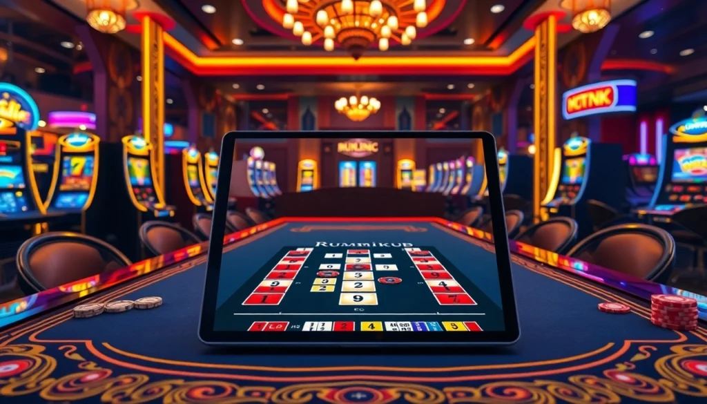 Play רמיקוב אונליין in a vibrant casino setting with colorful tiles and excitement.