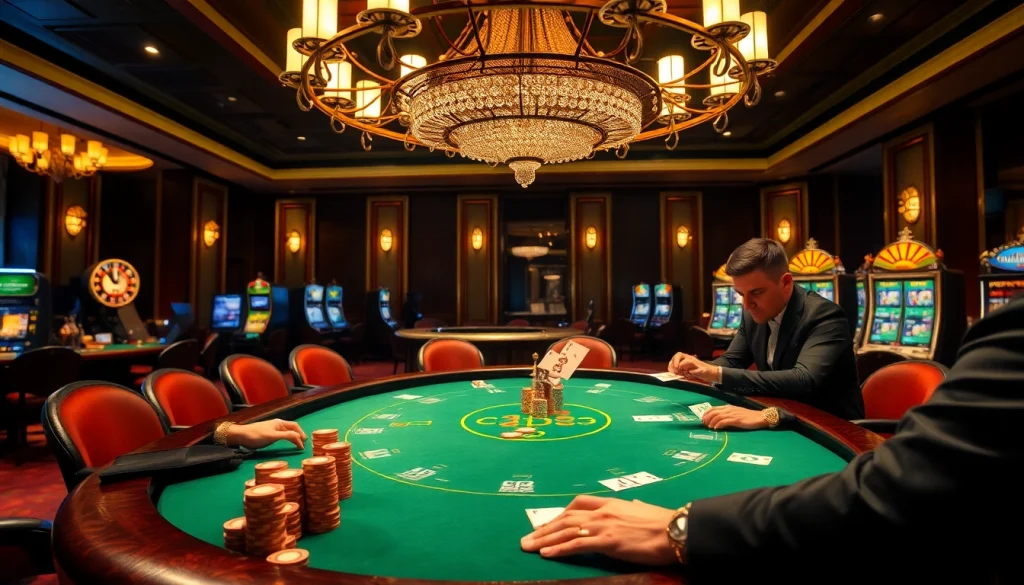 SODO casino with players at a luxury poker table, capturing excitement and elegance in gambling.