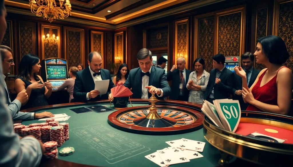 Thabet offers a thrilling casino experience with a vibrant roulette table and enthusiastic players.