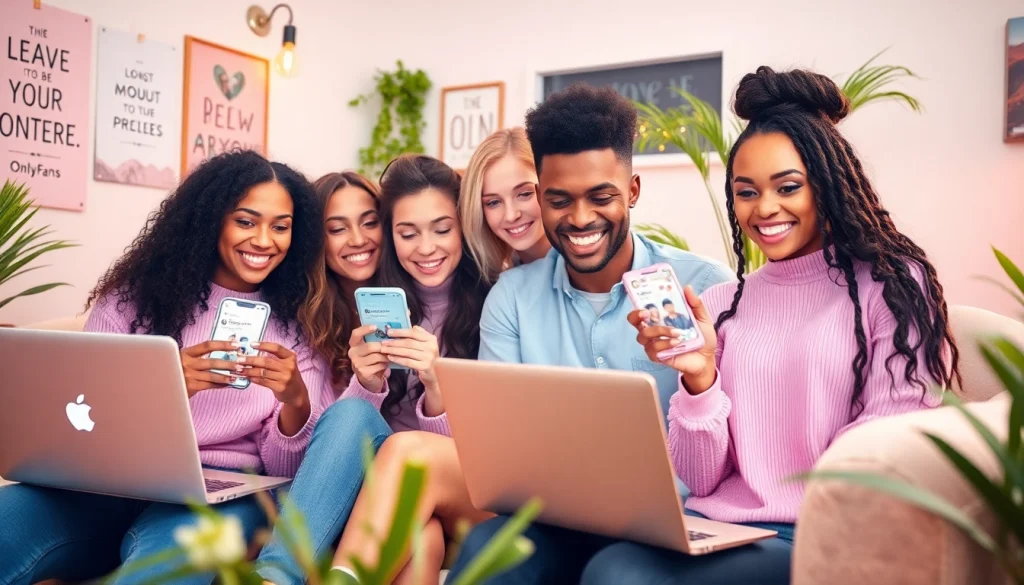 OnlyFans Nearby Creators collaborating joyfully in a vibrant, inviting setting.