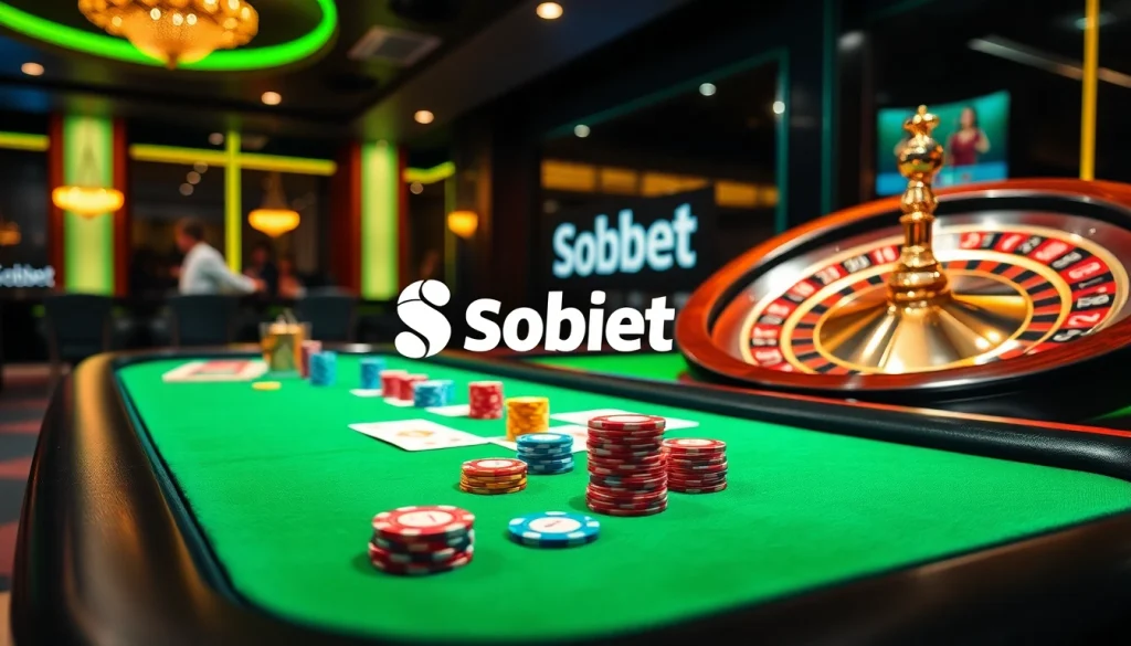 Experience thrilling sbobet betting action at a vibrant casino table with players and poker chips.