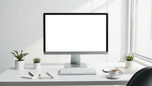 White background website showcasing a clean and focused workspace with a monitor displaying the white screen tool.
