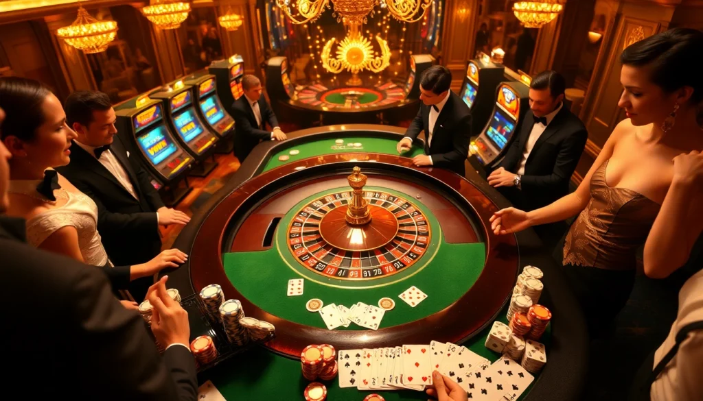 An elegant casino scene featuring a roulette table and poker players, inspired by https://ecogreenbuilders.in/contact/.