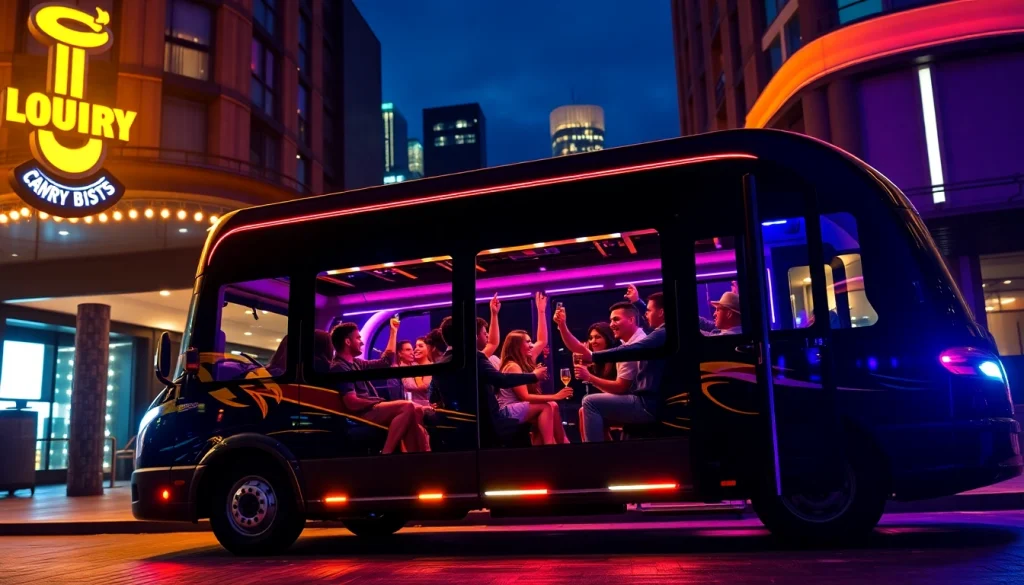 Celebrating a stag do in style with elegant stag do transportation inside a vibrant party bus.
