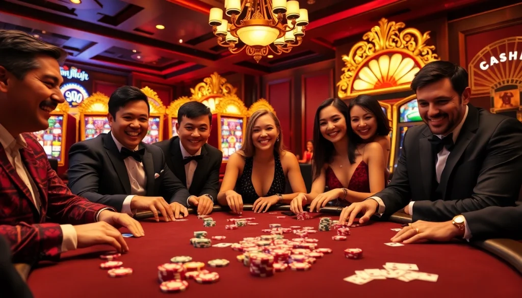 Nohu-themed poker table with vibrant chips and players showcasing excitement