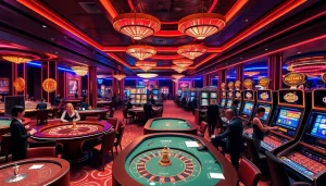 Experience the thrill of gaming at GO99 with vibrant casino tables and slot machines.