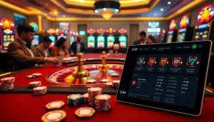 Players engaging in an exciting game at an LC88 casino table, with vibrant lights and ambiance.