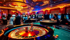 Players strategizing at a poker table and roulette wheel at https://f8bet.ventures/ casino scene.