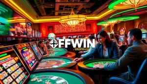 FFWIN online betting platform scene with diverse players at poker and roulette tables.