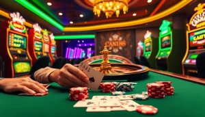 Man88 showcases high-stakes poker action with vibrant casino elements and professional gameplay.