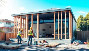 Visibility of house extension construction revealing skilled builders working on a modern addition to a Melbourne home.