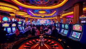Players enjoying the slot gacor hari ini experience amidst a vibrant casino ambiance.