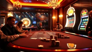 Players strategizing at a poker table at https://rr88.navy/ with a luxurious casino ambiance.