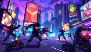 Exciting new game releases 2026 featuring dynamic characters in a vibrant city.