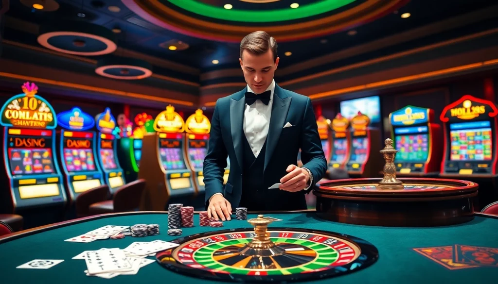 Experience the thrill of gambling with Tool xổ số siêu tốc showcased in a vibrant casino scene.