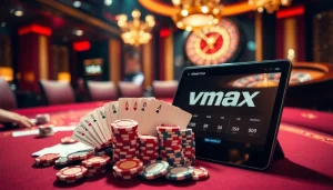 Exciting poker game scene with luxury elements showcasing https://vmax1.co/ betting experience.