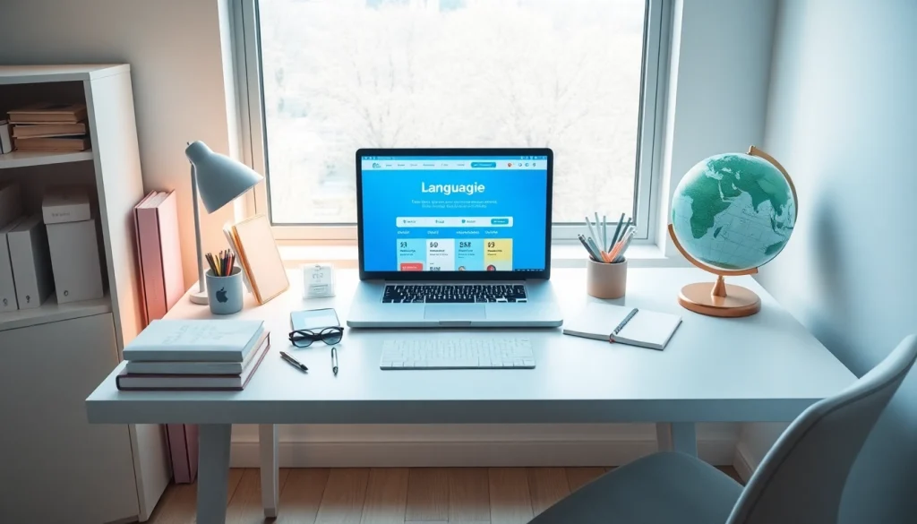 Youdao translation website open on a sleek laptop in a modern study room with educational tools.