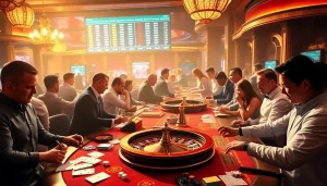 Gamblers enjoying an exciting betting experience at mk8th.net casino with vibrant tables and promotions.