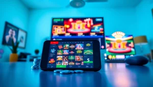 Experience thrilling online gambling with 5V5V on mobile and desktop, showcasing vibrant games and winning opportunities.