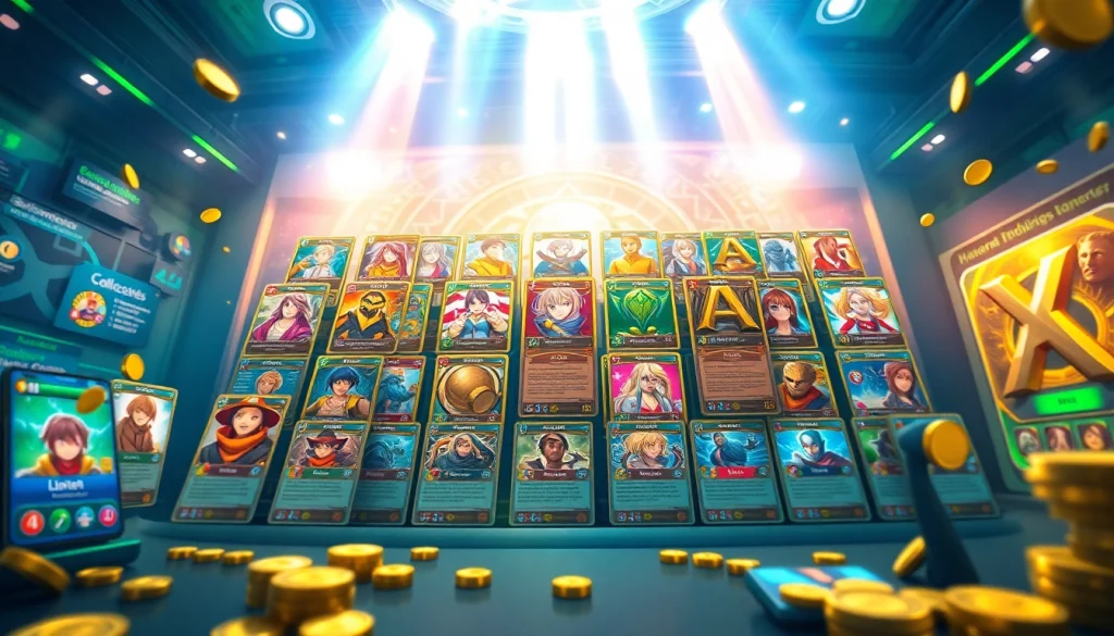 エクストレカ評判を強調する、カラフルなコレクティブルカードパックと鮮やかなゲーム画面を特徴とするオンラインカードゲーム環境の興奮を描くイラスト。