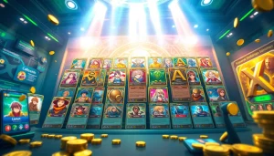 エクストレカ評判を強調する、カラフルなコレクティブルカードパックと鮮やかなゲーム画面を特徴とするオンラインカードゲーム環境の興奮を描くイラスト。