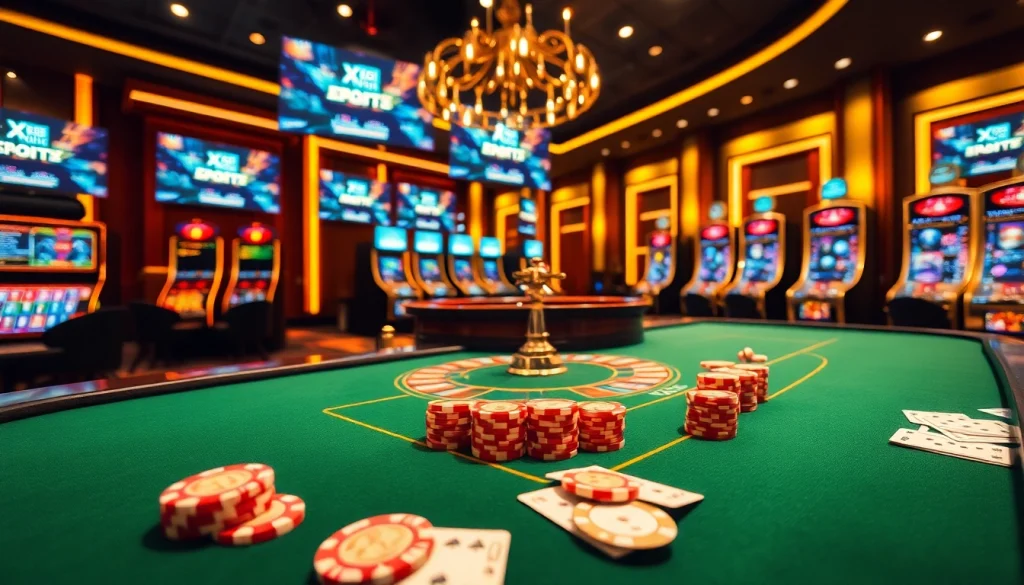 Xôi Xoài TV casino scene featuring poker chips and a roulette wheel for an exciting gambling experience.