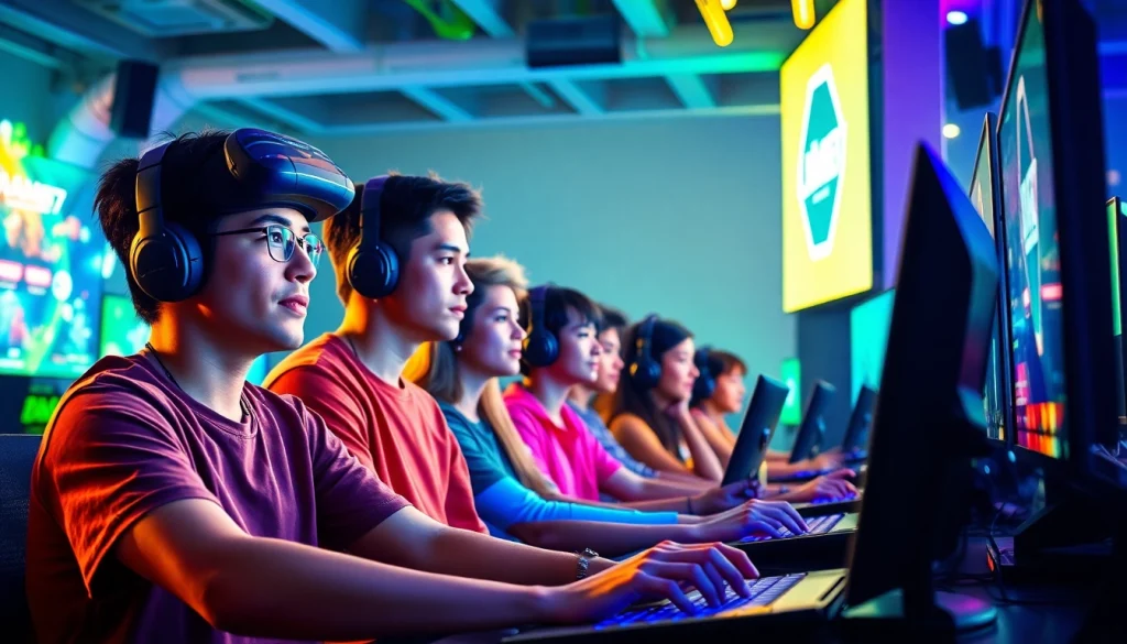 LAGAGAME77 gamers immersed in an exciting online gaming experience with vibrant visuals.