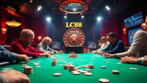 LC88 poker table in an upscale casino setting with players and chips.