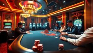 Intense poker gameplay at a luxury casino, showcasing thrilling 789P gambling experience.