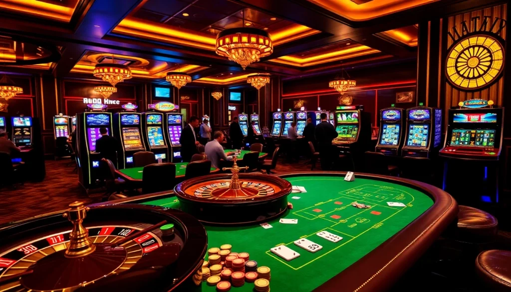 SODO gaming scene with elegant casino tables and vibrant slot machines, inviting excitement in gambling.