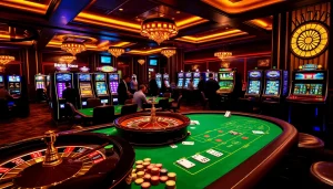 SODO gaming scene with elegant casino tables and vibrant slot machines, inviting excitement in gambling.
