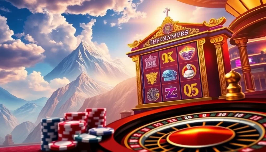 Rasakan permainan yang mendebarkan pada mesin slot Olympus di tengah latar kasino yang memukau.