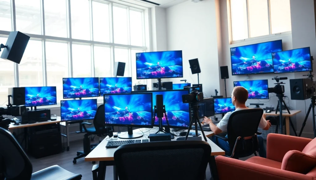 Inside a vibrant media workspace, Lauthaitv team collaborates on creative projects.