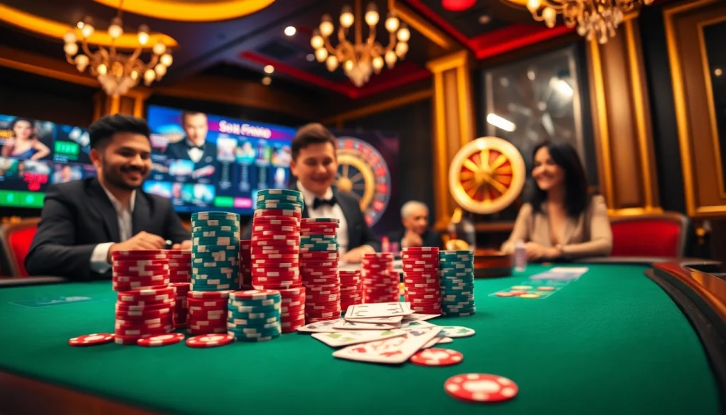 Bet88 online casino scene with vibrant poker chips, cards, and roulette wheel.