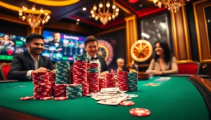 Bet88 online casino scene with vibrant poker chips, cards, and roulette wheel.