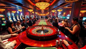 Immersive gambling experience at LC88M.COM featuring a luxurious casino roulette table with eager players.