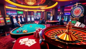 BJ38 players strategically placing bets at a vibrant poker table in an exciting casino atmosphere.