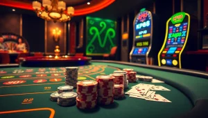 Play at nhà cái kp88 with vibrant poker chips and an elegant roulette wheel in a luxurious casino scene.