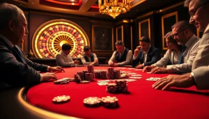 Players enjoy an exhilarating game at s666 casino, surrounded by vibrant poker chips and cards.