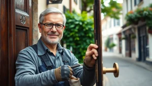 Zuverlässiger Wiesbadener Schlüsseldienst – fachmännisch öffnet eine Tür und vermittelt Professionalität sowie Vertrauen.