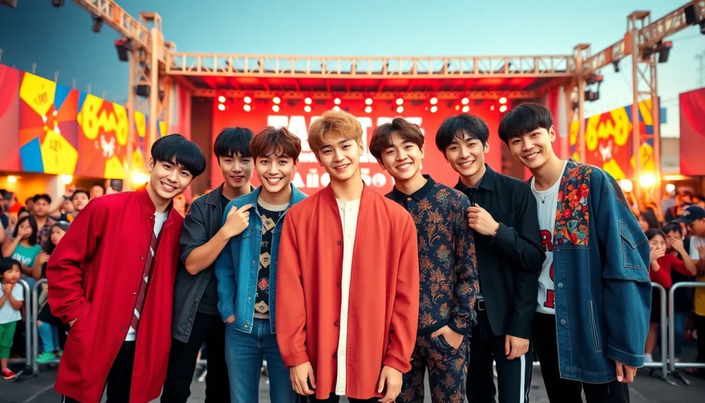 Energetic gathering of bts members showcasing their unique styles and vibrant personalities.