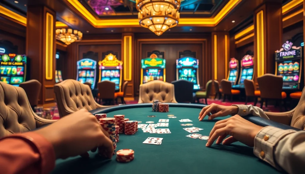 Engage in strategic gameplay with Onicplay in a luxurious casino setting filled with high-stakes excitement.