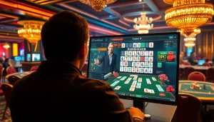 Experience רמיקוב אונליין excitement in a vibrant casino with players enjoying a digital game.