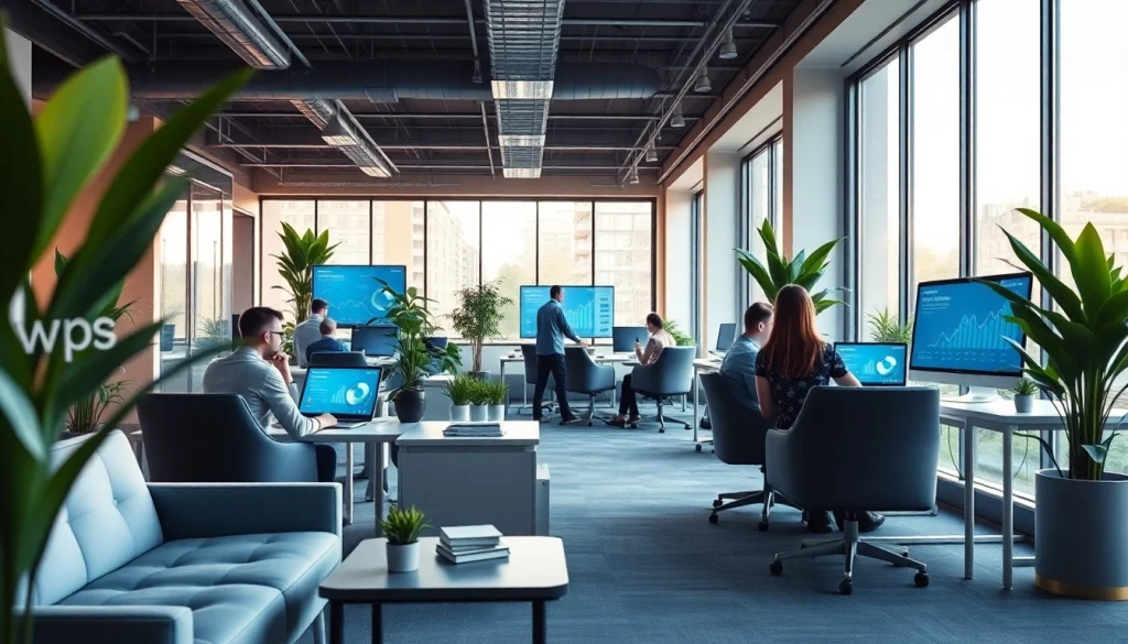 展示以 WPS 品牌和先进科技提升生产力的现代化办公空间。