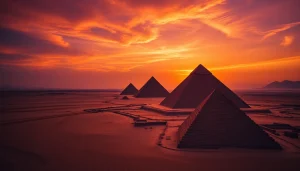 View the majestic Egyptian pyramids with sunset colors illuminating the sky at https://piraminds.com/.