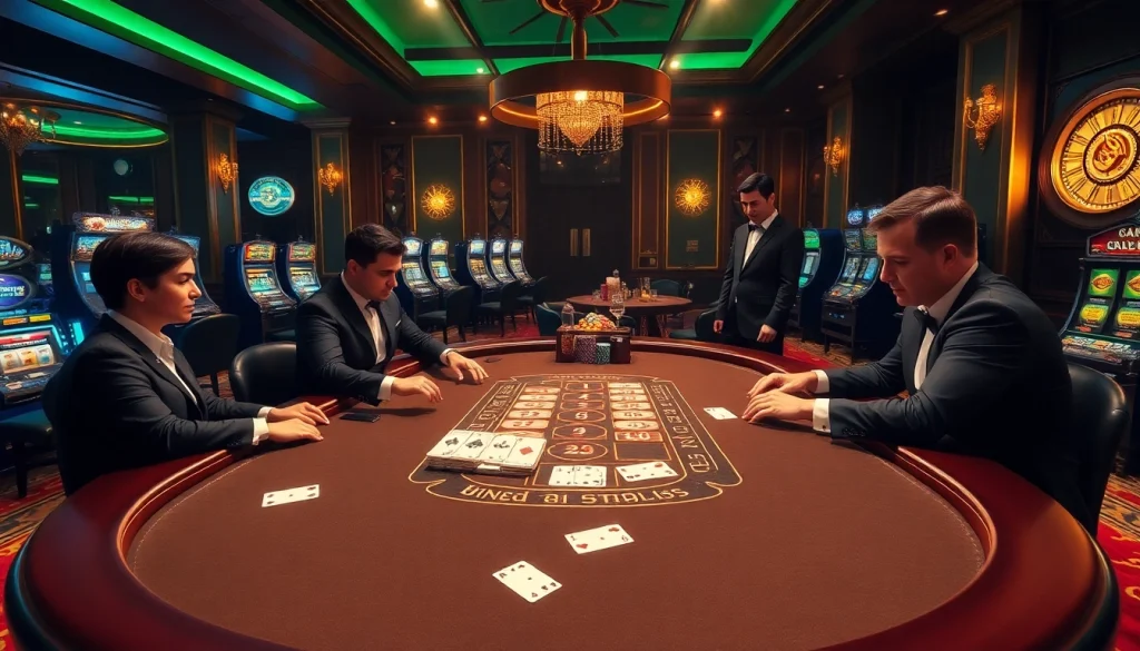 Người chơi tận hưởng Blackjack cược cao tại https://luck8.com, nhấn mạnh sự sang trọng và hứng khởi trong một thiết lập casino chuyên nghiệp.